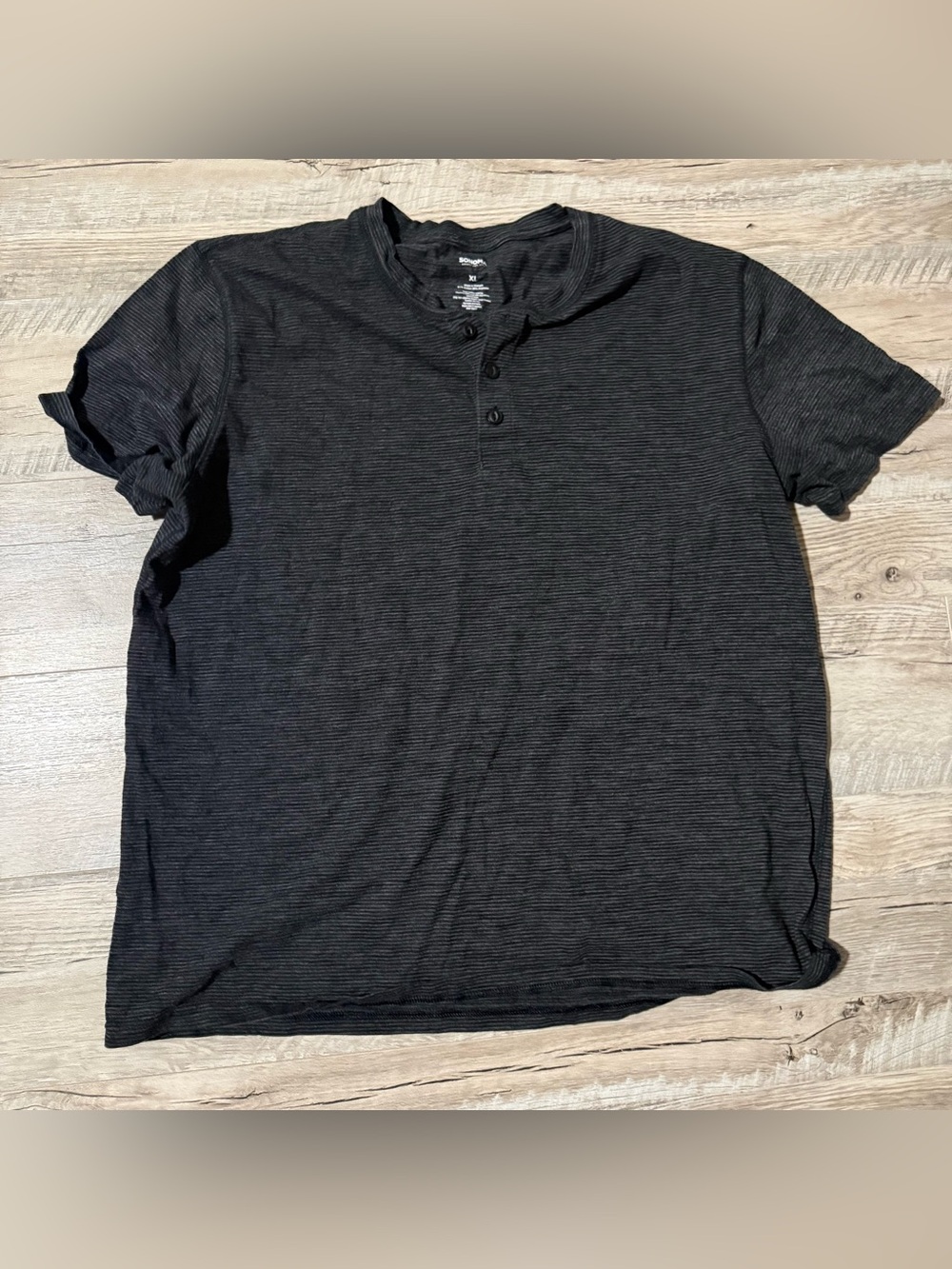 Sonoma Black Short-Sleeve Henley with Subtle Stripe